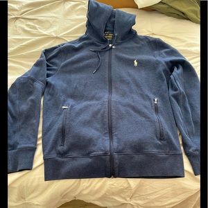Ralph Lauren navy zip long sleeve man’s hoodie. Size medium